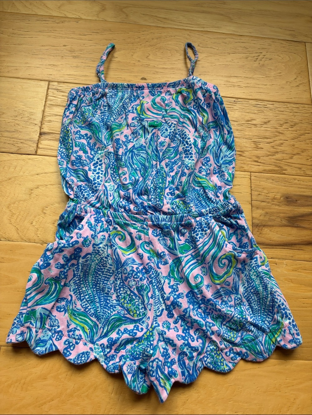 Girls' Pink & Blue Printed Romper